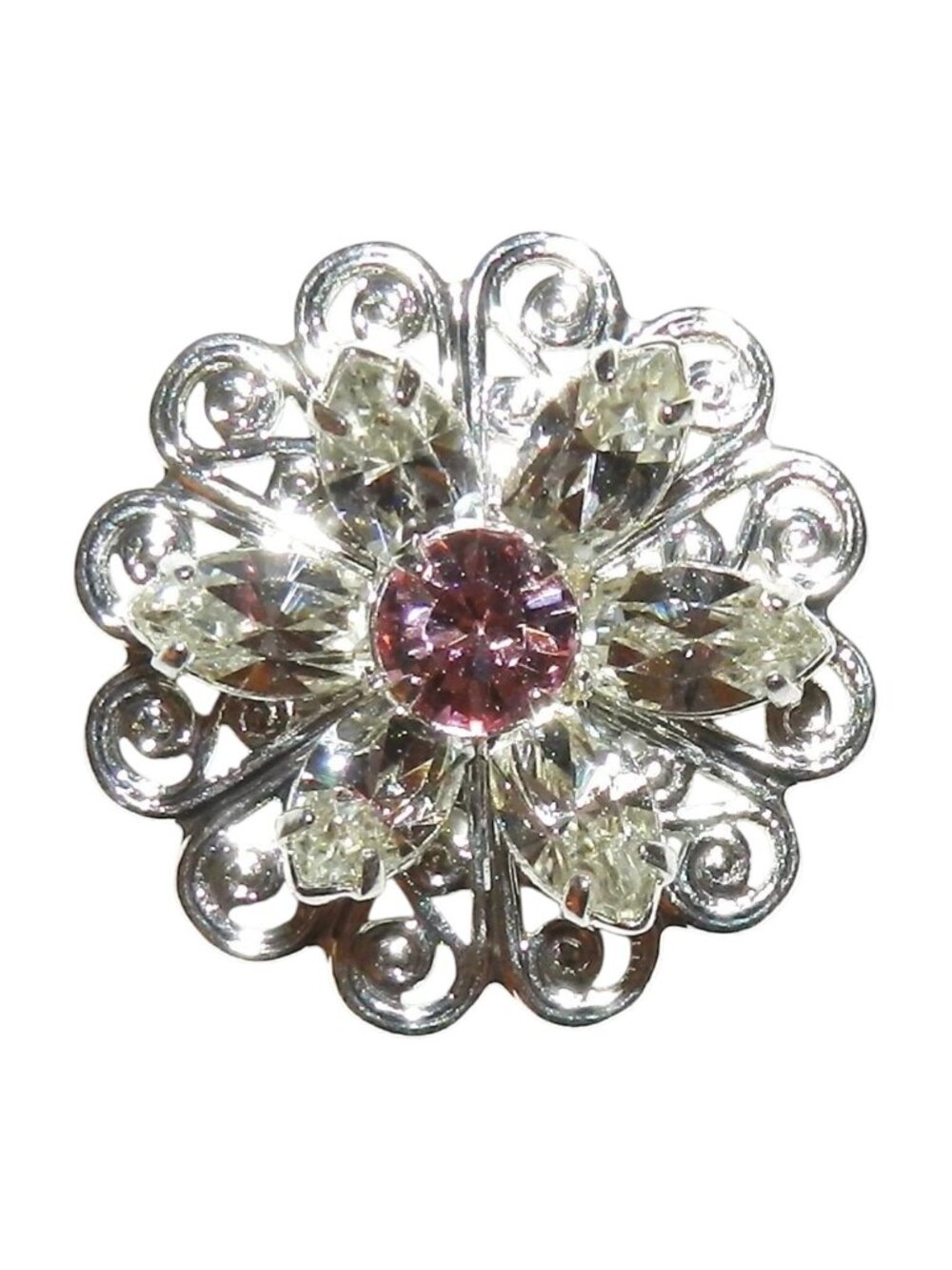SCSC1906 Light Rose & Crystal 22mm Silver Sew-On Flower Swarovski Pendant 1pc